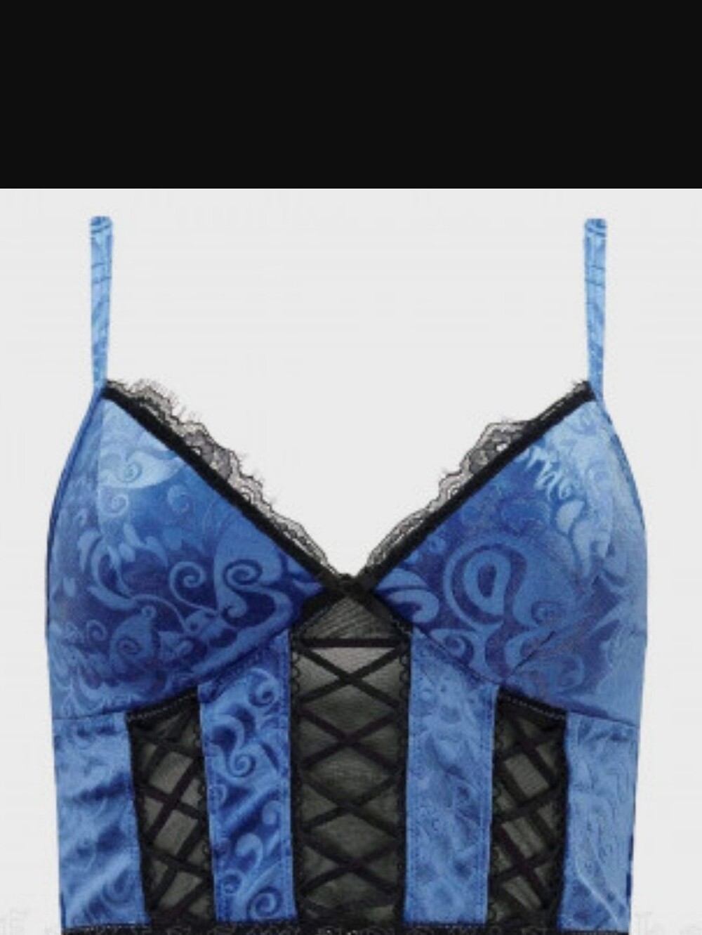 Killstar Blue and Black Lace-Trim Bustier Bra